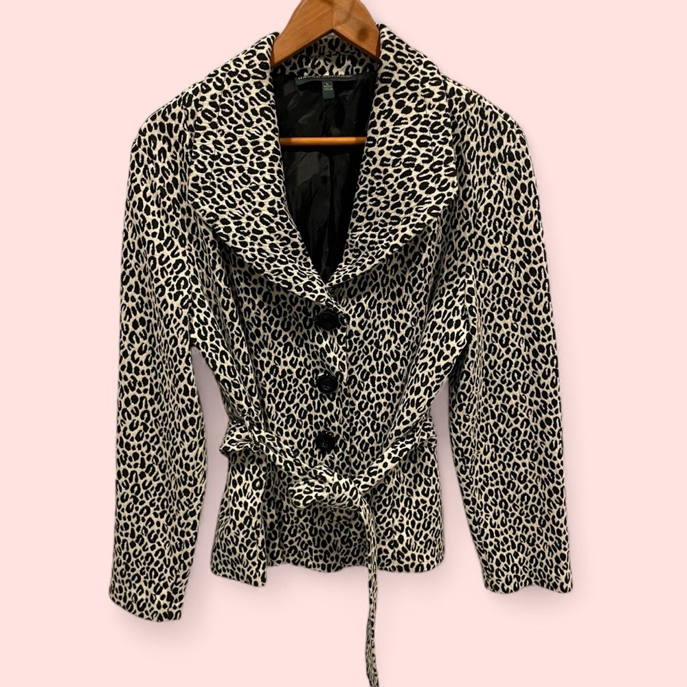 Vintage 90’s wide collar luxury leopard tie chunky button sweater designer